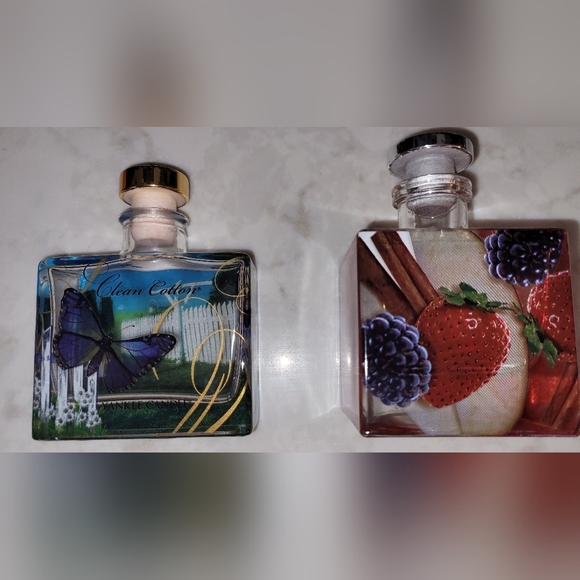 EMPTY Glass Decorated YANKEE CANDLE Reed Diffuser GLASS BOTTLES (2) - Picture 1 of 3